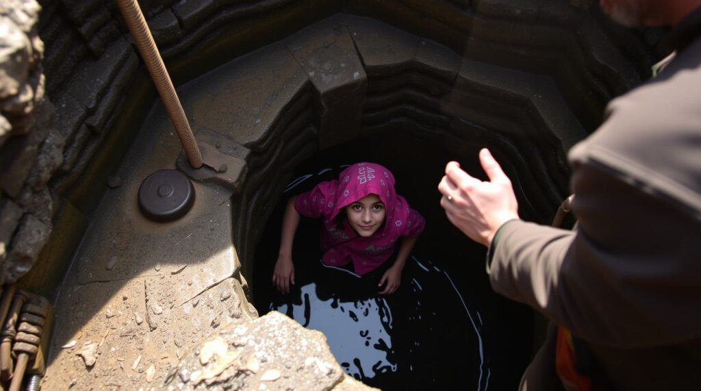 A girl who fell down a well is being rescued