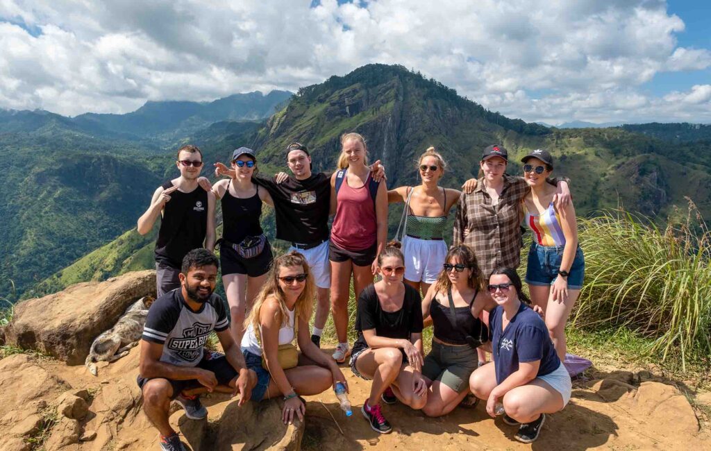 A group of travelers in the mountains